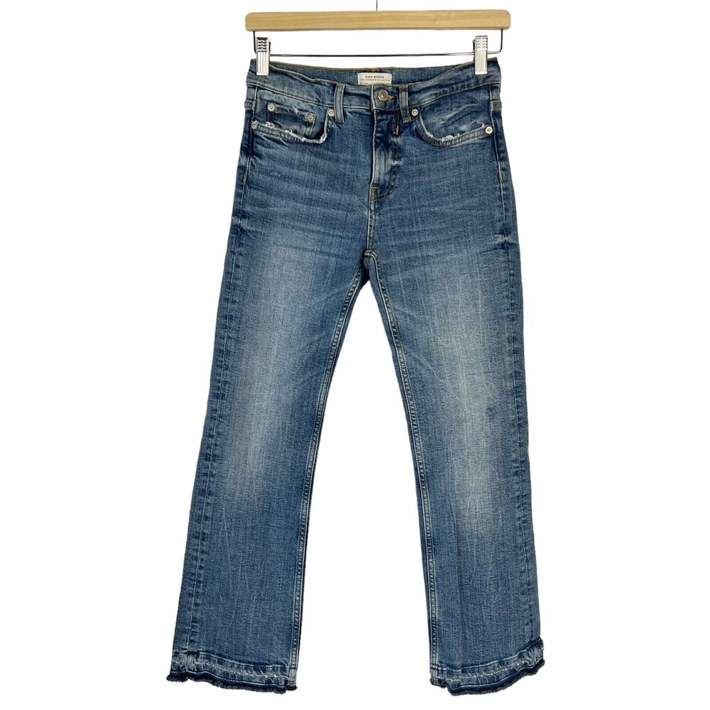 Zara Premium Denim Women's Size 2 Raw Hem Stitch Detail Jeans Mid Rise